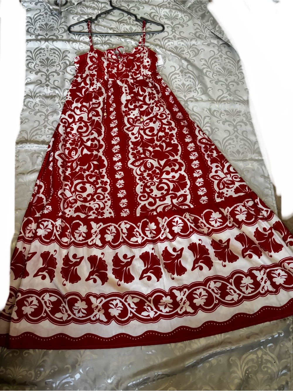 Japna Red and White Floral Tie-Waist Dress